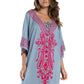 Embroidered V-Neck Beach Kaftan Short Sleeve Swimsuit Cover Up