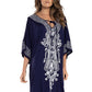Embroidered V-Neck Beach Kaftan Short Sleeve Swimsuit Cover Up