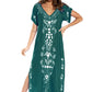Embroidered V-Neck Swimsuit Cover Up Short Sleeve Beach Kaftan