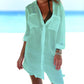 Long Sleeve Button-Down Beach Shirt Cover Up with Pocket for Women