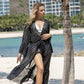 Women's Rose Dot Print Swimsuit Cover Up Kimono with Belt