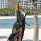 Women's Rose Dot Print Swimsuit Cover Up Kimono with Belt