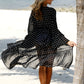 Women's Rose Dot Print Swimsuit Cover Up Kimono with Belt