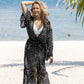 Women's Rose Dot Print Swimsuit Cover Up Kimono with Belt