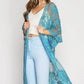 Mesh Embroidered Kimono Cardigan: Women's 3/4 Sleeve Cover Up