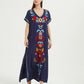 Embroidered V-Neck Swimsuit Cover Up Short Sleeve Beach Kaftan