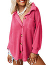 Cyenaly Relaxed Fit Waffle Texture Blouse for Women, V-Neck Button Up Shirts, Versatile Loungewear Tops with Boyfriend Style