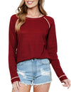 Cyenal Burgundy Waffle Texture Top for Women, Cozy Long Sleeve Pullovers, Versatile Loungewear Tops as Clothing for Daily Casual Wear