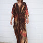 Plus Size Stripe Print V-Neck Beach Kaftan Cover-Up