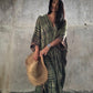 Plus Size Stripe Print V-Neck Beach Kaftan Cover-Up
