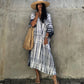 Plus Size Stripe Print V-Neck Beach Kaftan Cover-Up