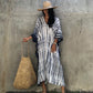 Plus Size Stripe Print V-Neck Beach Kaftan Cover-Up