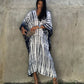 Plus Size Stripe Print V-Neck Beach Kaftan Cover-Up