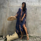 Plus Size Stripe Print V-Neck Beach Kaftan Cover-Up