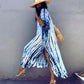 Plus Size Stripe Print V-Neck Beach Kaftan Cover-Up