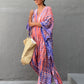 Plus Size Stripe Print V-Neck Beach Kaftan Cover-Up