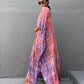 Plus Size Stripe Print V-Neck Beach Kaftan Cover-Up
