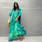 Plus Size Stripe Print V-Neck Beach Kaftan Cover-Up