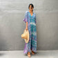 Plus Size Stripe Print V-Neck Beach Kaftan Cover-Up