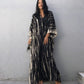 Plus Size Stripe Print V-Neck Beach Kaftan Cover-Up