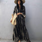 Plus Size Stripe Print V-Neck Beach Kaftan Cover-Up