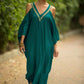 V Neck Embroidered Kaftan Cold Shoulder Beach Cover Up"