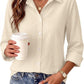 Cyenal Women's Long Sleeve Button Down Shirts Casual Loose Fit Blouses Tops as Clothing, Basic V-Neck Loungewear Shirt for Daily Wear