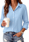 Cyenal Women's Long Sleeve Button Down Shirts Casual Loose Fit Blouses Tops as Clothing, Basic V-Neck Loungewear Shirt for Daily Wear