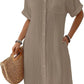 Cyenaly Women's Casual Button Down Shirt Dress Short Sleeve Textured Mini Dress with Pockets