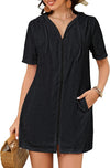 Cyenaly Women's Terry Cloth Zip Up Hoodie Beach Cover Up Short Sleeve Swimsuit Coverup with Pockets