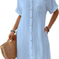 Cyenaly Women's Casual Button Down Shirt Dress Short Sleeve Textured Mini Dress with Pockets