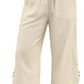 Cyenaly Women's Black Wide Leg Cropped Pants – Casual Loose Fit Drawstring Trousers with Pockets, Comfy Loungewear and Yoga pants for Summer.