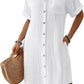 Cyenaly Women's Casual Button Down Shirt Dress Short Sleeve Textured Mini Dress with Pockets