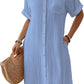 Cyenaly Women's Casual Button Down Shirt Dress Short Sleeve Textured Mini Dress with Pockets