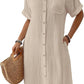 Cyenaly Women's Casual Button Down Shirt Dress Short Sleeve Textured Mini Dress with Pockets