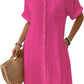 Cyenaly Women's Casual Button Down Shirt Dress Short Sleeve Textured Mini Dress with Pockets