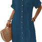 Cyenaly Women's Casual Button Down Shirt Dress Short Sleeve Textured Mini Dress with Pockets
