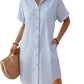 Cyenaly Women's Casual Button Down Shirt Dress Short Sleeve Textured Mini Dress with Pockets