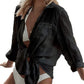 Cyenal Women's Olive Green Button Down Beach Cover-ups, Long Sleeve Tie-Front Shirts as Tops for Swimwear & Vacation Outfits