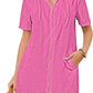 Cyenaly Women's Terry Cloth Zip Up Hoodie Beach Cover Up Short Sleeve Swimsuit Coverup with Pockets