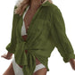 Cyenal Women's Olive Green Button Down Beach Cover-ups, Long Sleeve Tie-Front Shirts as Tops for Swimwear & Vacation Outfits