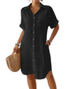Cyenaly Women's Casual Button Down Shirt Dress Short Sleeve Textured Mini Dress with Pockets