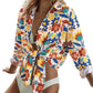 Cyenal Women's Olive Green Button Down Beach Cover-ups, Long Sleeve Tie-Front Shirts as Tops for Swimwear & Vacation Outfits