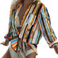 Cyenal Women's Olive Green Button Down Beach Cover-ups, Long Sleeve Tie-Front Shirts as Tops for Swimwear & Vacation Outfits