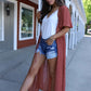 Short Sleeve Lace-Up Kimono Cardigans Women's Beach Cover Up