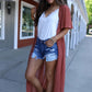 Short Sleeve Lace-Up Kimono Cardigans Women's Beach Cover Up