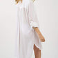 White Long Sleeve Button-Down Tunic: Women's Beach Cover-Up