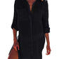 Long Sleeve Button-Down Beach Shirt Cover Up with Pocket for Women
