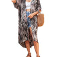 Women's Long Leaf Print Kimono Beach Cover-Up for Swimwear