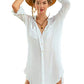 White Long Sleeve Button-Down Tunic: Women's Beach Cover-Up